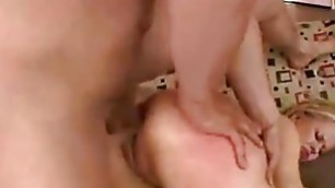 Tiny blonde slut gets her asshole pounded out by big stud