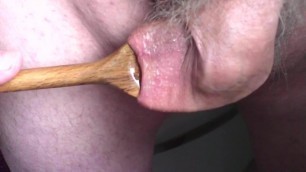 Large wooden spoon stretches foreskin !