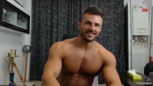 Handsome Muscle Guy Cam Show - flex, jerk, cum