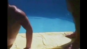 Vintage pool boy and sunbather