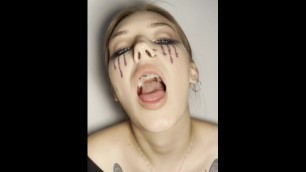 Sloppy Ahegao by Girl with Braces. Spit Fetish