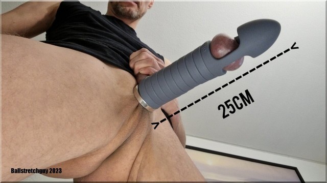 Ballstretchguy, stretching my balls and making world's longest ball fuck dildo of 25cm