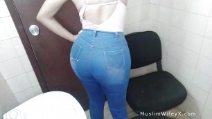 HOT MILF Arab In Sexy Jeans And Niqab Masturbates Muslim Squirting Pussy And Squirts On Jeans